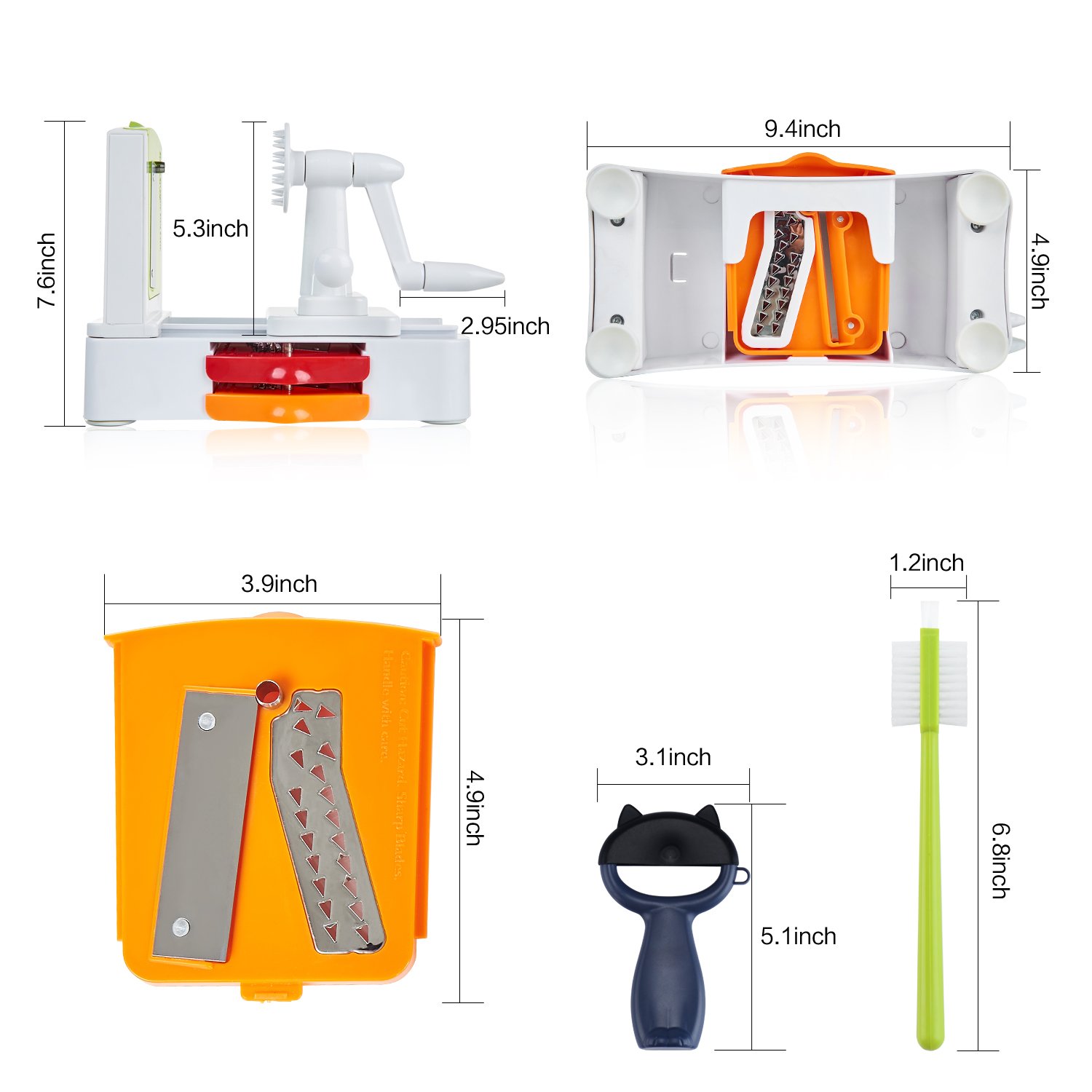 Spiralizer Vegetable Slicer - 5-Blade Veggie Spiral Slicer with Powerful Suction Base, Fit Kitchen Veggie Pasta Salad Creations, Cut and Shred Zucchini Zoodles, Cucumbers, Onions, BPA Free