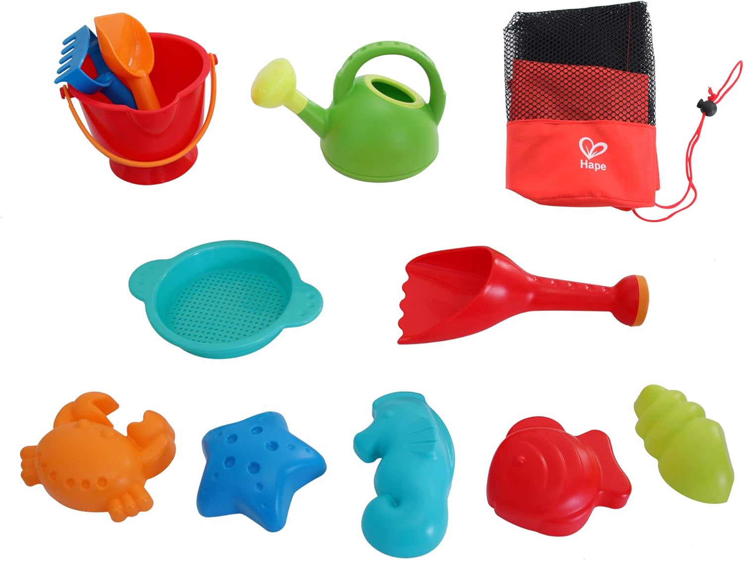 Hape Beach Toy Essential Set, Sand Toy Pack, Mesh Bag Included, E8603: Toys & Games