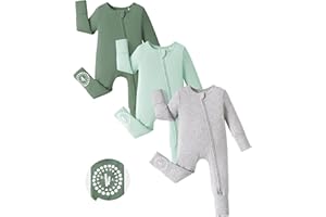 PATPAT Baby Footies Boys Girls - Bamboo Viscose - Zipper & Non-Slip Soles Romper Mitten - Footed & Footless Infant Clothes