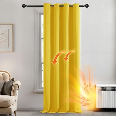 Deconovo Lemon Yellow Thermal Curtain Eyelet 1 Panel W55 x L95 Blackout