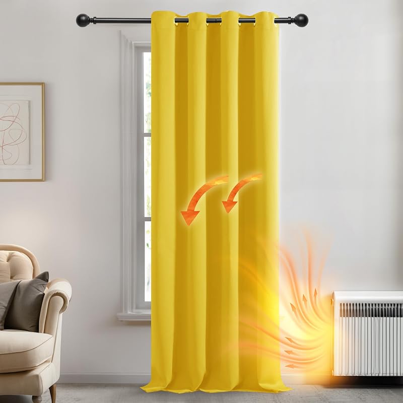 Deconovo Lemon Yellow Thermal Curtain Eyelet 1 Panel W55 x L95 Blackout