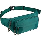 WATERFLY Fanny Pack Waist Packs: Large Crossbody Fanny Packs for Women Men with 5 Zipper Pockets Adjustable Strap Waist Bags Hip Pack for Traveling Cycling Running Hiking-Cyan