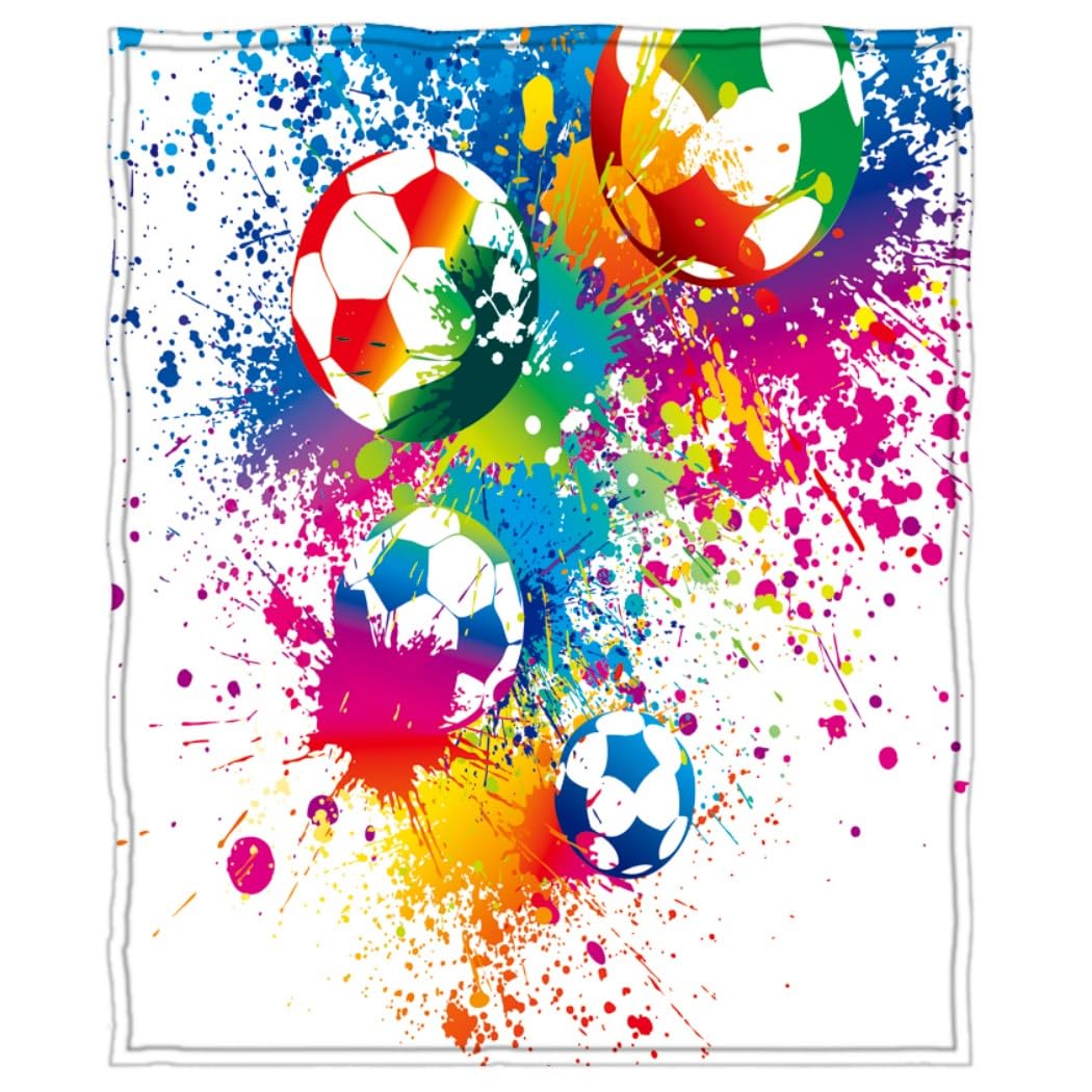 goodbath Football Blanket 200x150 cm,Sports Soccer Warm Fleece Throw Blanket for Couch Sofa Chair Bed,Gift for Adults Man Women,White