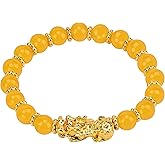 Chiorgone Golden Feng Shui Pixiu Bracelet – Wealth & Protection Charm for Men & Women, Adjustable Elastic Band, Handmade Spiritual Accessory for Abundance & Success
