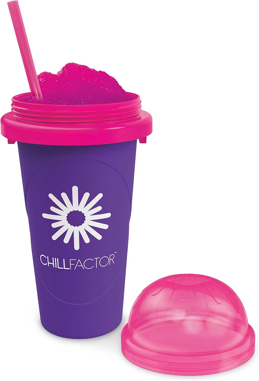 Slushy Maker Chillfactor Magic Freez | Slush Ice Becher mit Strohhalmlöffel | Eisbecher Glas Alternative für Eis selber machen | Slush Ice Maker (Brombeere)