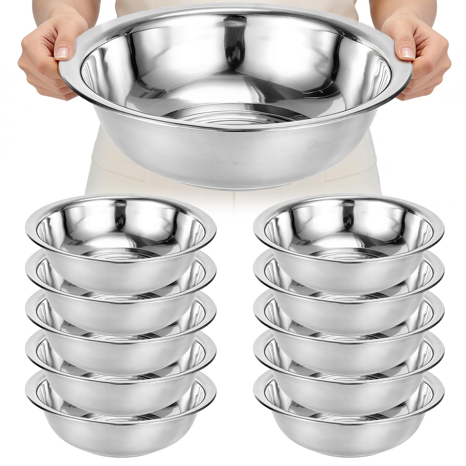 Photo 1 of 10 PCS Stainless Steel Mixing Bowls 13 Inch 8 Qt Extra Large Metal Basin with Mirror Finish, Heavy-Duty Salad Dough Bowl Kitchen Prep Bowl Dishwasher Safe Dish Tub for Home & Commercial Cooking