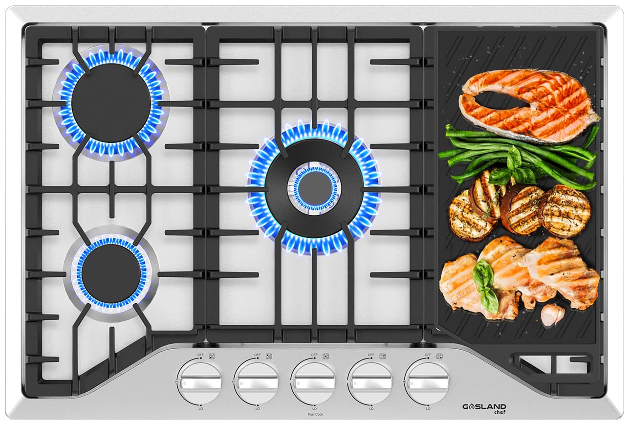 GASLAND Master 30" Gas Cooktop With Griddle - 5 Burner NG/LPG Convertible Cooktop With CSA Certification