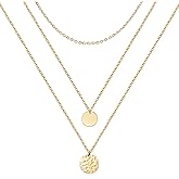 Estendly Dainty Gold Layered Bar Neckalce Moon Pendant Lariat Y Necklace 14K Gold Simple Necklace for Women