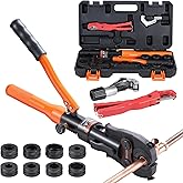 VEVOR Copper Pipe Crimping Tool, Hydraulic Driven Press Tool with 1/2", 3/4", 1" Jaws for VUS Type Copper Pipes and 3/8", 1/2", 5/8", 3/4", 1" Jaws for ASTM F1807 Pex Pipe Copper Ring