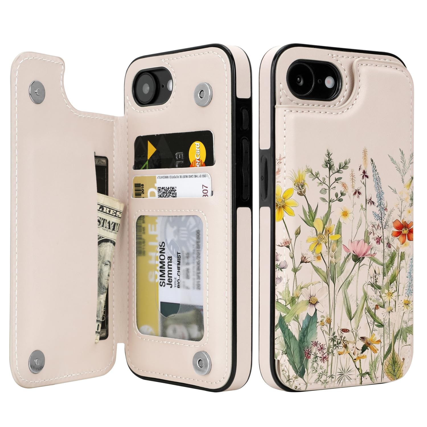 uCOLOR Compatible with iPhone 16E Wallet Case with Card Holder Slot Folio Flip Leather Kickstand Magnetic Clasp and RFID Blocking Design Cover for iPhone 16e 6.1" (Desert Flowers, 16e)