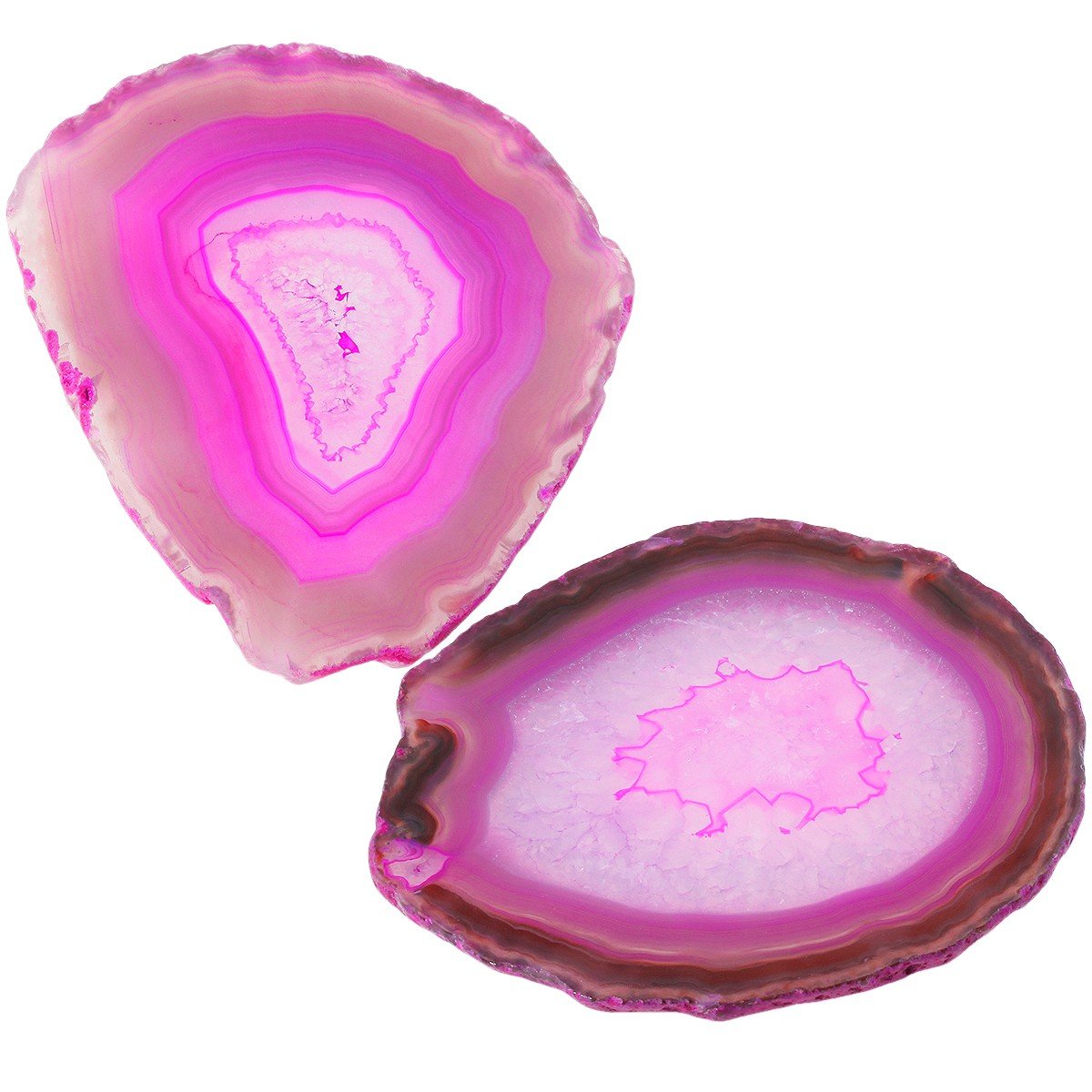 Shanxing Pink Crystal Agate Coasters Set of 2, Agate Slice Geode Stone Coasters for Drinks Decorative Natural Stone Cup Mat Pink Coasters, 3.1-3.9"