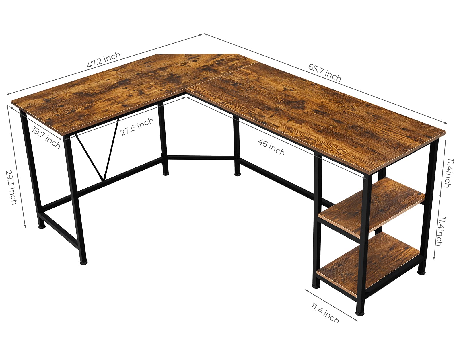 GreenForest L Shaped Corner Desk 65.7 inch with Storage Shelf Long Gaming Desk for Home Office PC Workstation Saving Space Laptop Table, Rustic Brown
