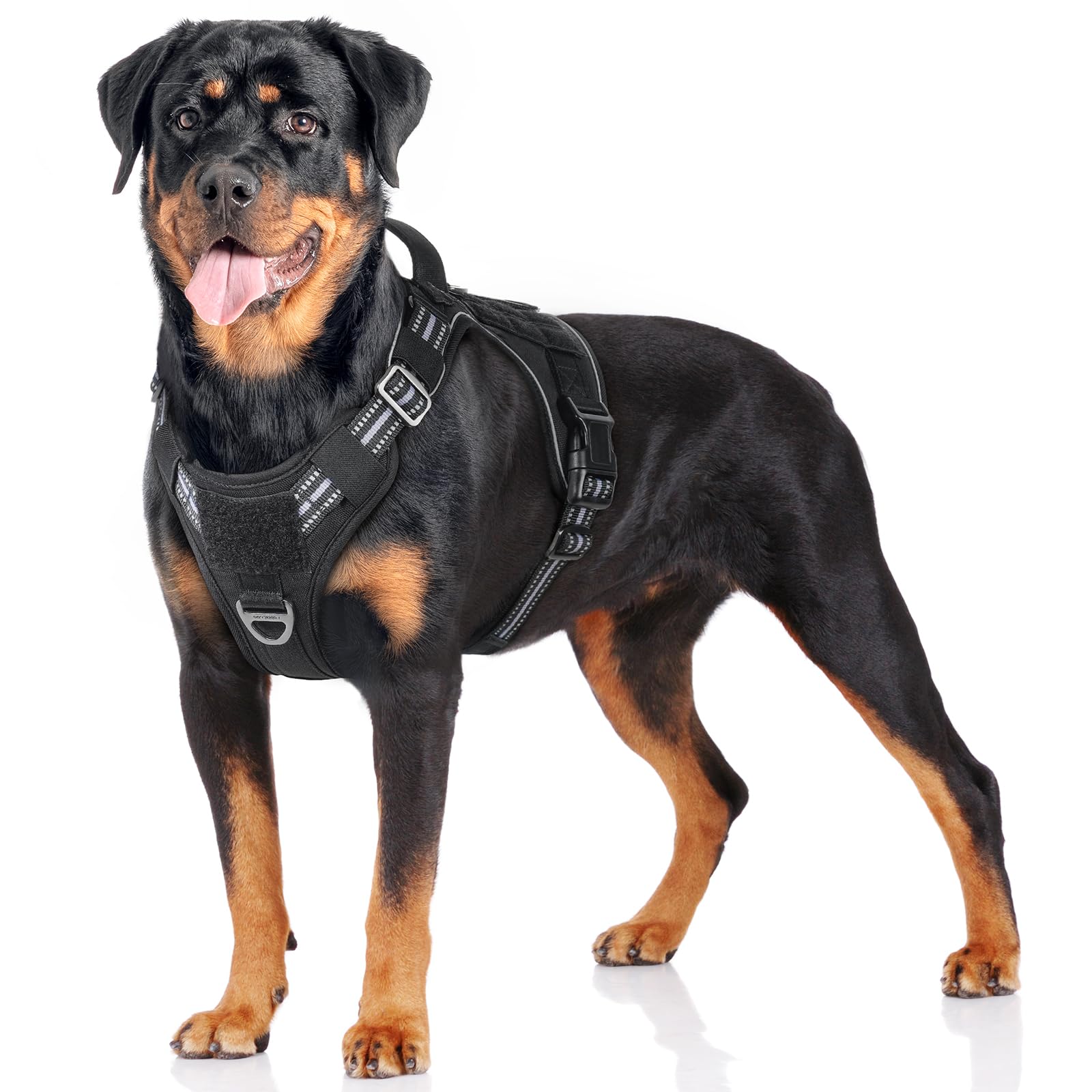rabbitgoo Dog Harness Large Dog No Pull, Tactical Adjustable Pet Harness with Molle Panel, Breathable Military Vest, Reflective Walking Vest with Easy Control Handle for Training Walking, Black, L