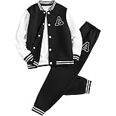 Cakaner Boys Color Block Button Down Shirt and Jogger Pants Button Up Sweatsuits Sets (Size: 5-12T)