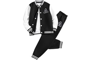 Cakaner Boys Color Block Button Down Shirt and Jogger Pants Button Up Sweatsuits Sets (Size: 5-12T)