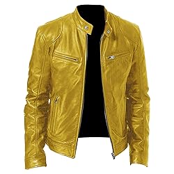 SWJGLITTR Men Slim Fit Motorcyle Leather Jacket
