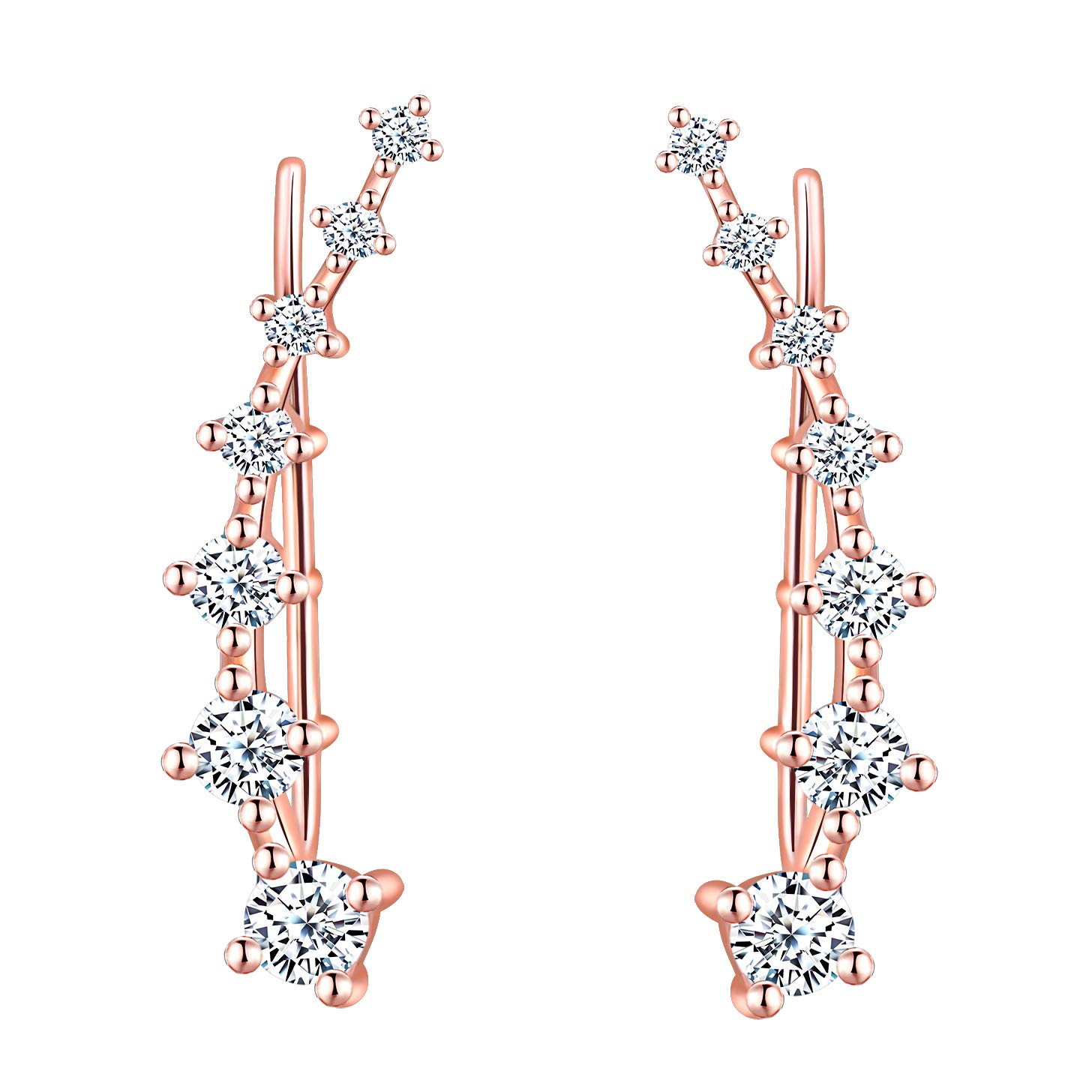 Ear Crawler 925 Sterling Silver Cubic Zirconia Cartilage Ear Crawler Stud Earrings for Girls Women