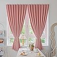 Jilron Magic Tape Stick on Curtains Blackout Curtains for Bedroom no Drillng Self Adhesive Curtain no Rod Small Window (Pink, 47" W x 59" L) 2 Panels
