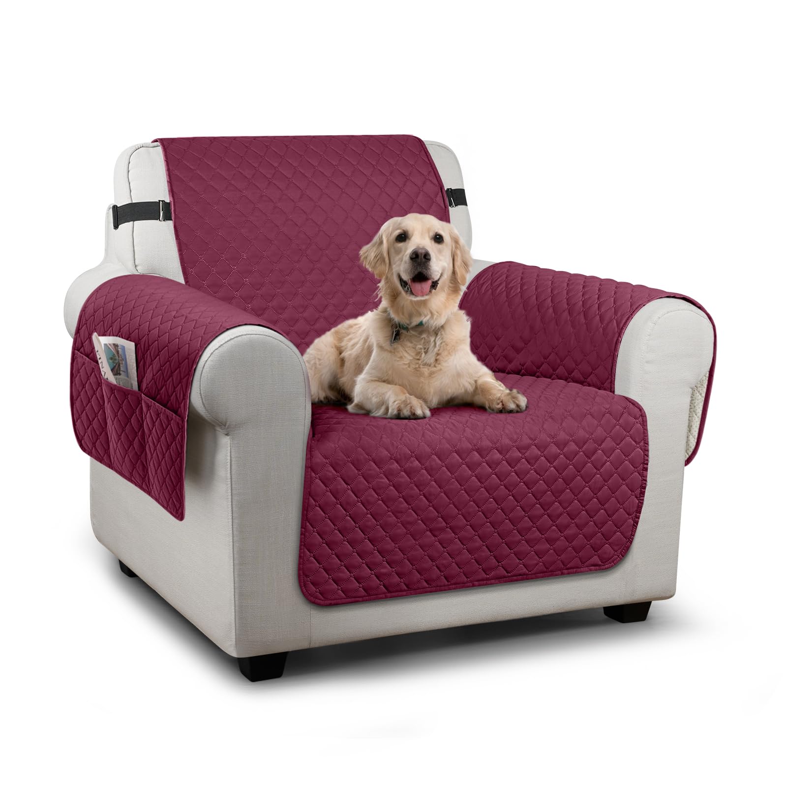 TAOCOCO Sofa Slipcovers 1 Seater,Sofa Settee Covers with Storage Pockets,Non Slip Couch Covers,Washable Sofa Protector for Kids/Dogs/Pets(Red) — image 1