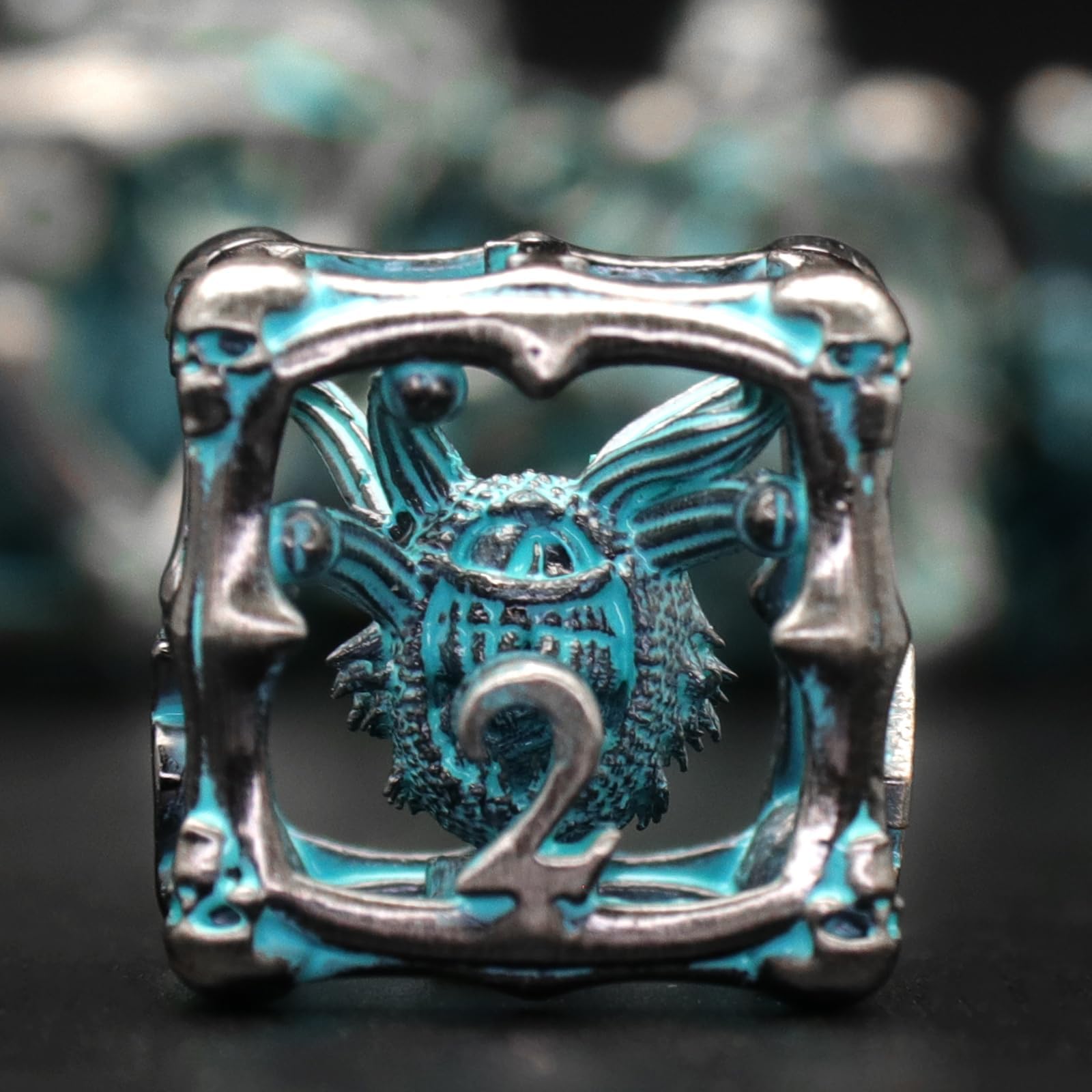 Beholder DND Dice Set, Eye Monster Metal Dice, ZHOORQI 7PC/Set Polyhedral Dices for Dungeons and Dragons, D&D Gifts（Eye-Retro Blue)