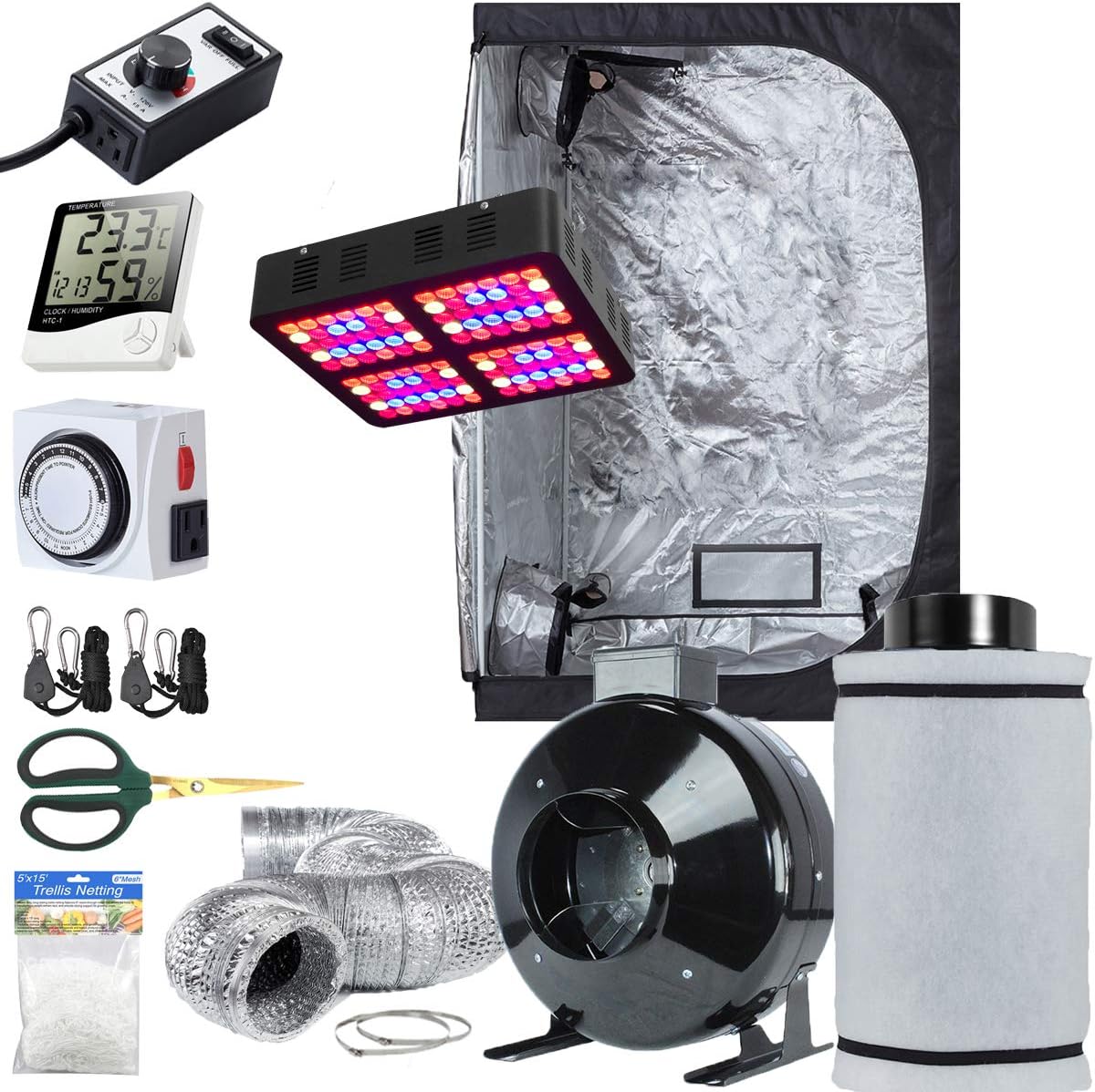TopoLite Grow Tent Setup Complete Kit LED 600W Grow Light + 6" Filter Kit + 60"x32"x80" Dark Room + Hydroponic Indoor Plants Growing System Accessories (60"x32"x80" Kit)