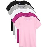 YERIOK 5 Pack Girls Shirts Short Sleeve Shirt for Girls Soft Cotton Tees Kids Tshirts Clothes Summer Tops T-Shirt