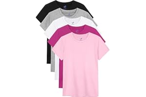 YERIOK 5 Pack Girls Shirts Short Sleeve Shirt for Girls Soft Cotton Tees Kids Tshirts Clothes Summer Tops T-Shirt