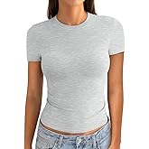 EasyGala Womens Cotton Crew Neck Short Sleeve Shirts Summer Top Trendy Fitted Crop Tops Basic Going Out Tee