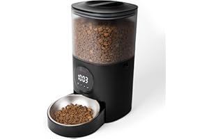 THAT IS JUST GENIUS Genius Automatic Cat & Dog Dry Food Dispenser: Programmable Timed Pet Feeder, Schedule Up to 5 Meals Per Day & Up to 19 Portions per Meal, 10s Voice Recorder, 4.5L Storage (Black)