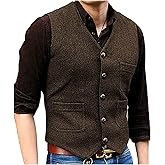 SOLOVEDRESS Mens Vintage Tweed Suit Vest V Neck Casual Wool Waistcoat for Wedding Groomsmen