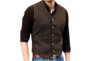 SOLOVEDRESS Mens Vintage Tweed Suit Vest V Neck Casual Wool Waistcoat for Wedding Groomsmen