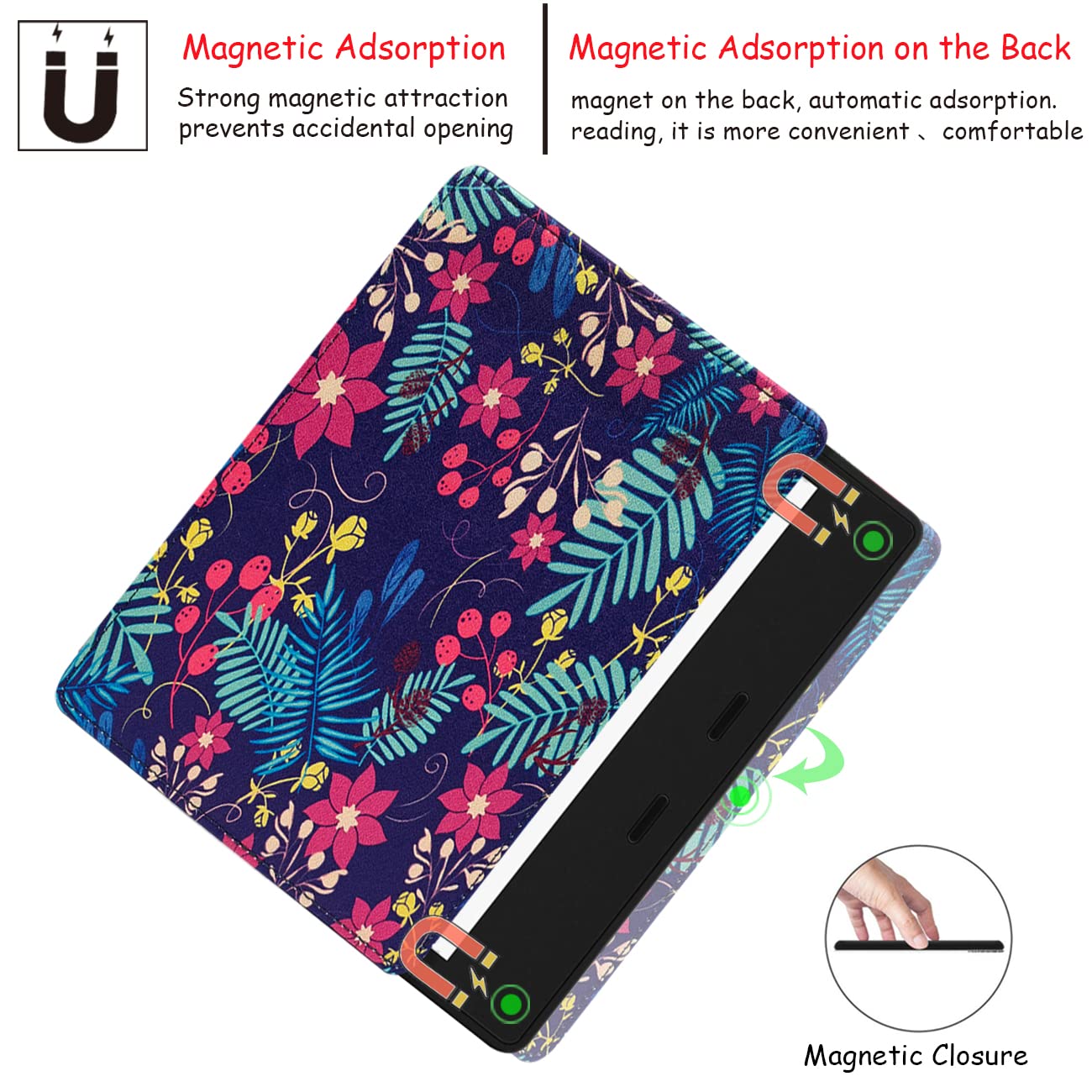 Stand Soft Case for 7 Inch Kindle Oasis (10th Generation, 2019 Release and 9th Generation, 2017 Release) with Double Hand Strap/Auto Sleep & Wake/Magnetic Closure (Jungle Flower)