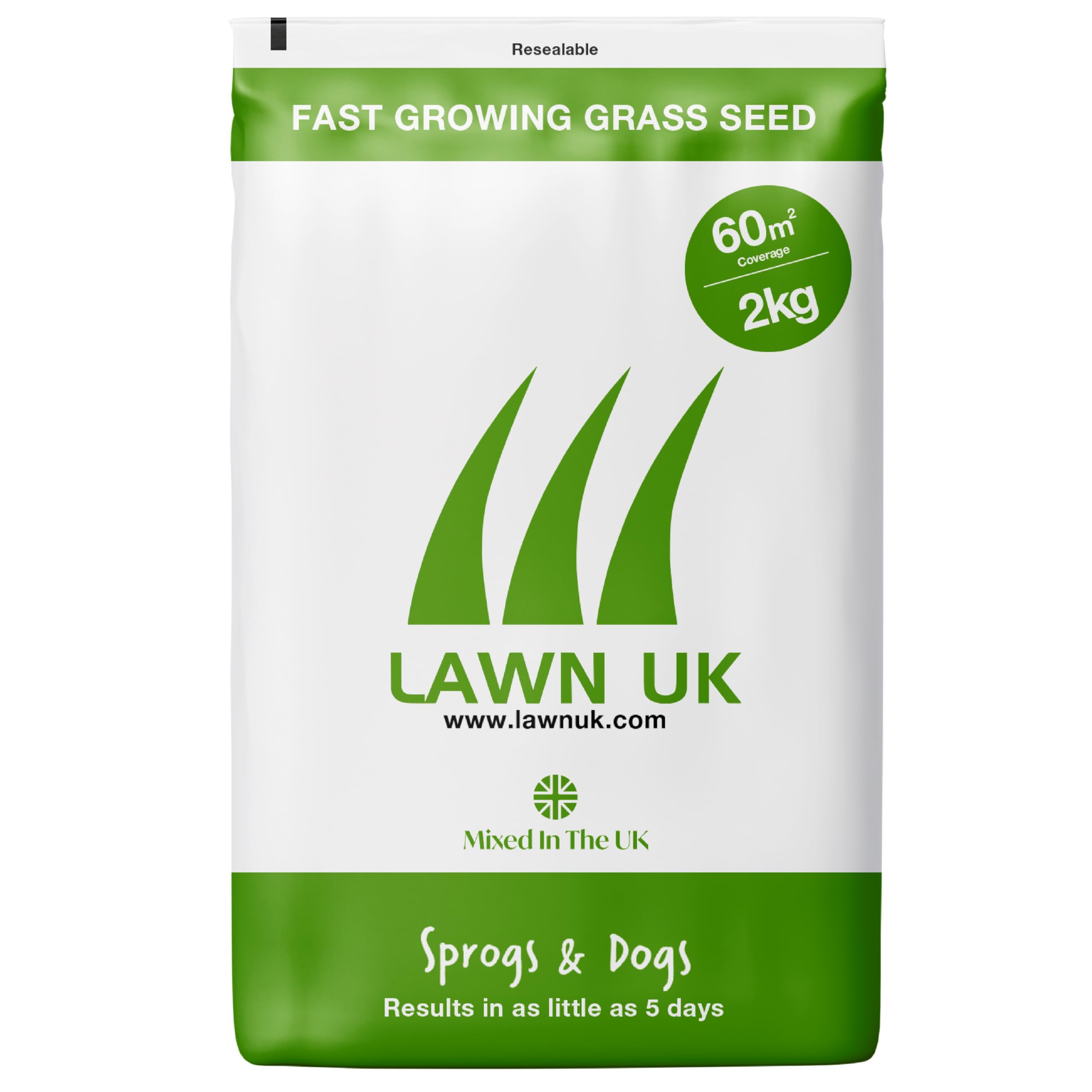 Lawn UK Hardwearing Grass Seed - Sprogs & Dogs Grass Seeds Fast Growing - 2kg up to 60sqm Coverage - Ideal for Family Lawns - Super Durable Perfect for Children & Pets