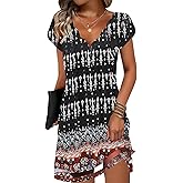 ETCYY NEW Womens Summer Dresses Mesh Hem Petal Short Sleeve Dress Floral Print Daily Sundresses with Pockets
