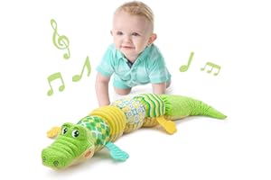 LIGHTDESIRE Baby Toys Musical Crocodile,Infant Toys Stuffed Animal Toys with Ruler Design and Ring Bell,Baby Teething Toys for Tummy Time Newborn Boys Girls 0 3 6 12 Months(Green)
