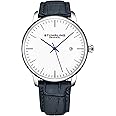 Stuhrling Original Mens Black Watch Calfskin Leather Strap Classic Dress Wrist Watch Minimalist Analog Watch Dial with Date Mens Black Watch
