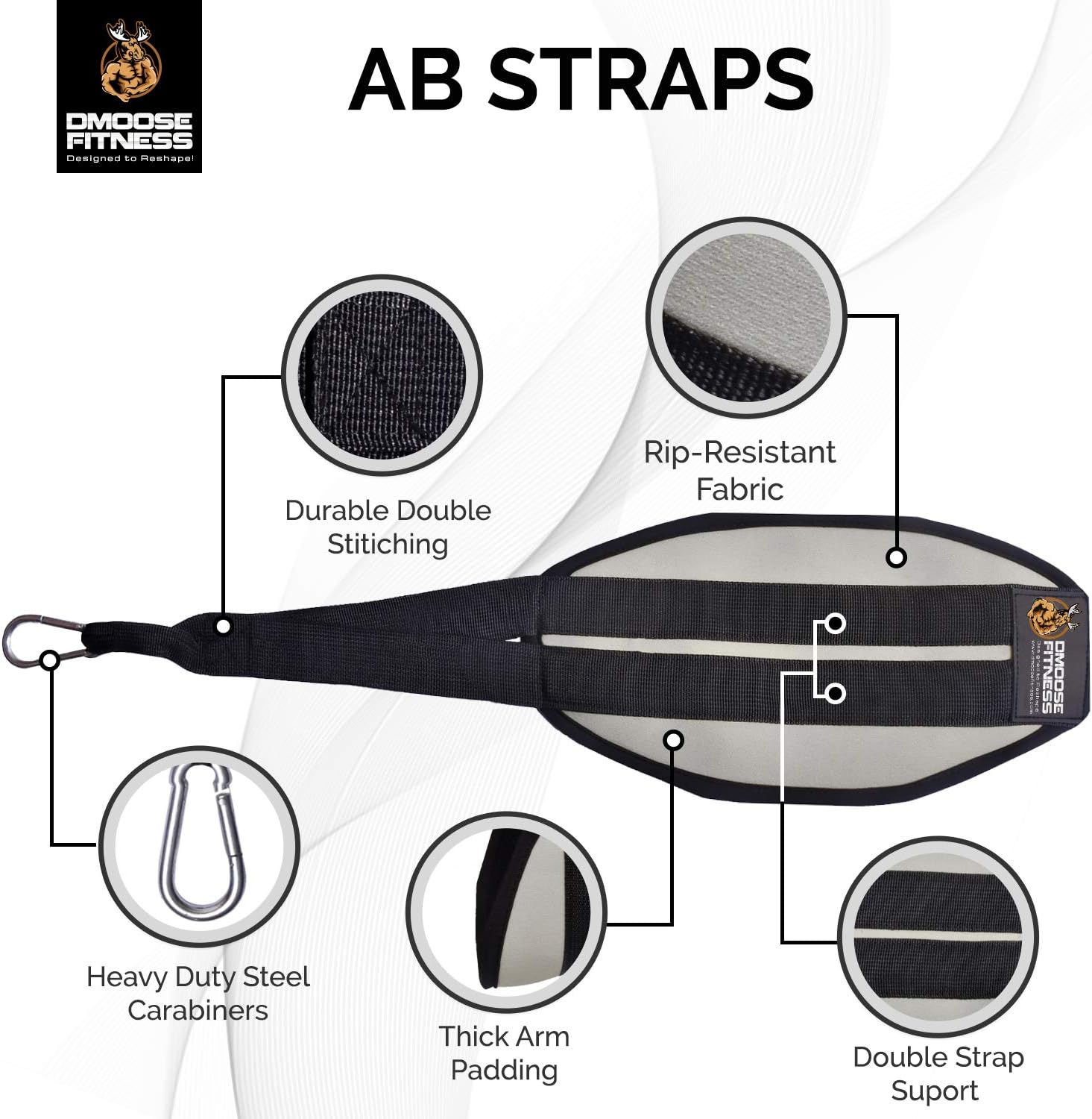 DMoose Fitness Hanging Ab Straps for Abdominal Muscle Building and Core Strength Training, Arm Support for Ab Workouts, Padded Gym Equipment for Men and Women : Sports & Outdoors