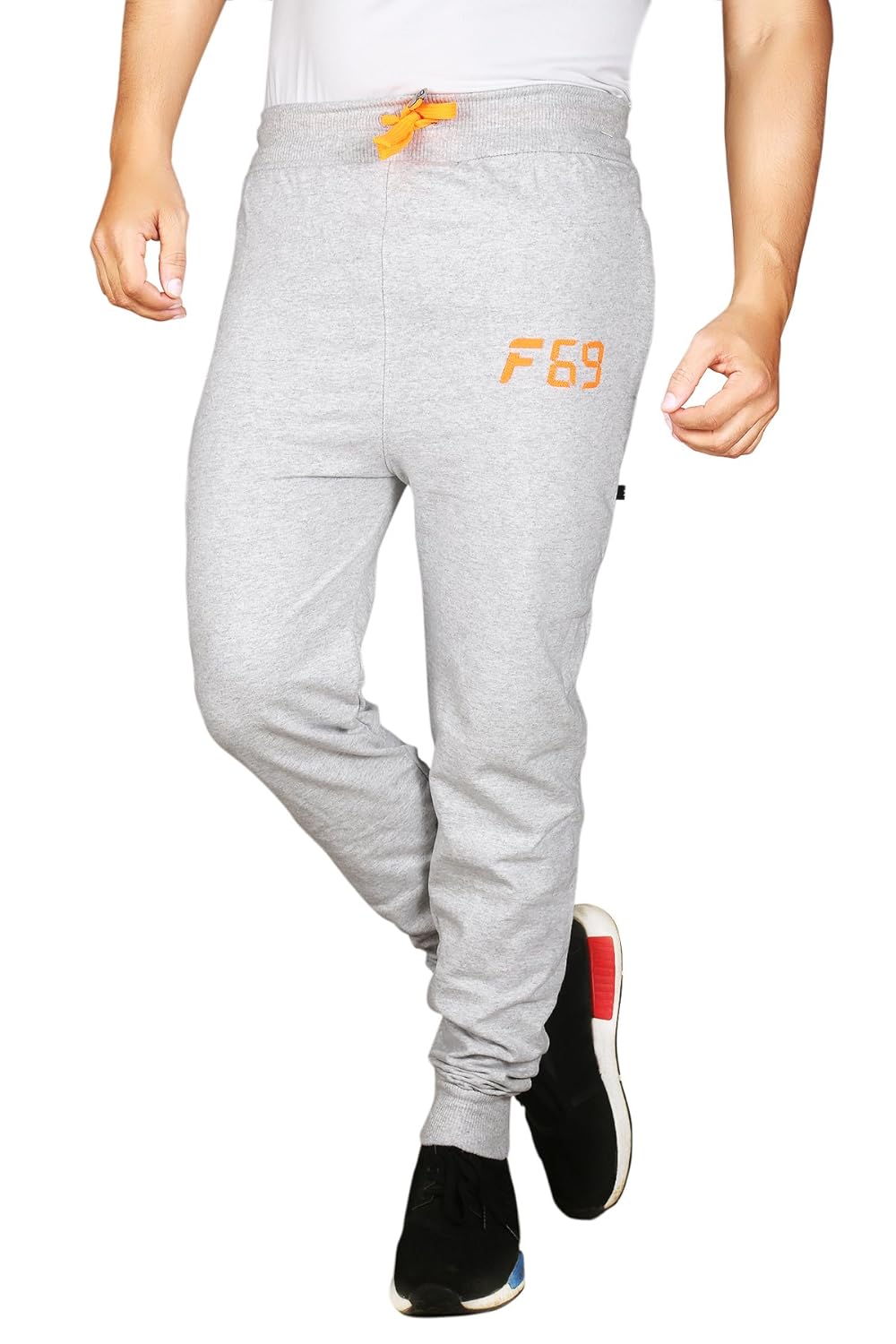 grey and orange track pants