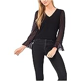 CeCe Womens Mixed Media 3/4 Sleeve Knit Top