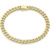 NOKMIT Stainless Steel Cuban Link Bracelet for Men & Women, 5mm/9mm/12mm Width, 7"/7.5"/8"/8.5" Length, Dainty 14K Gold Silver Chunky Curb Chain Bracelets Hip Hop Jewelry, Unisex Gifts