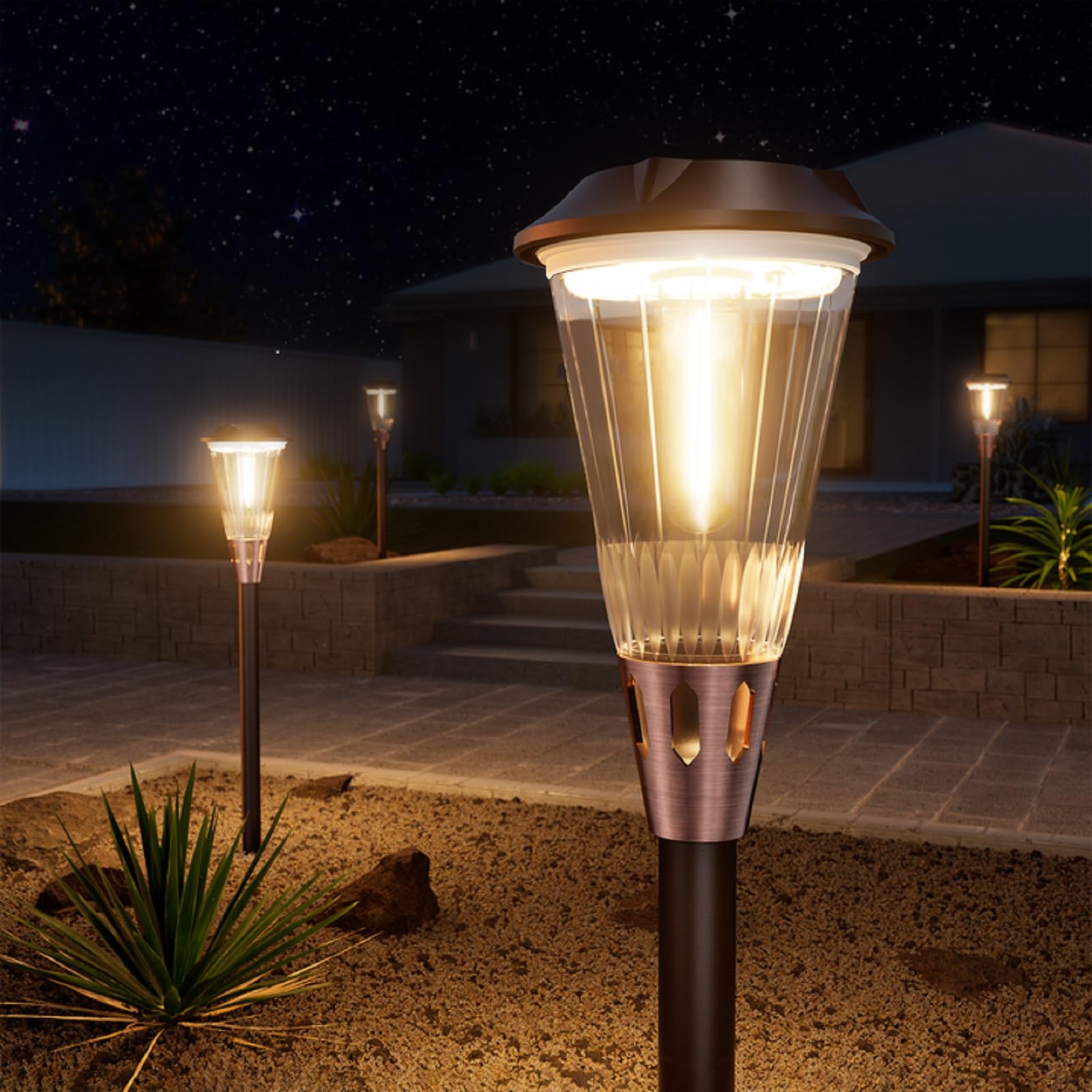 Photo 1 of ****one of the lights do not work****BITPOTT 4 Pack Solar Pathway Lights Waterproof IP65, 2-in-1 Warm&Cool Solar Lights Outdoor, Bright Solar Light Outside Pathway, Auto On/Off Outdoor Light for Yard Walkway Driveway Landscape