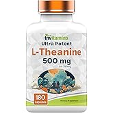 tnvitamins L-Theanine Capsules 500 mg Per Serving, 180 Capsules | Calm Focus & Relaxation Support* | Helps Promote Stress Balance, Mental Clarity & Mood Support* | Non-GMO, Made in USA