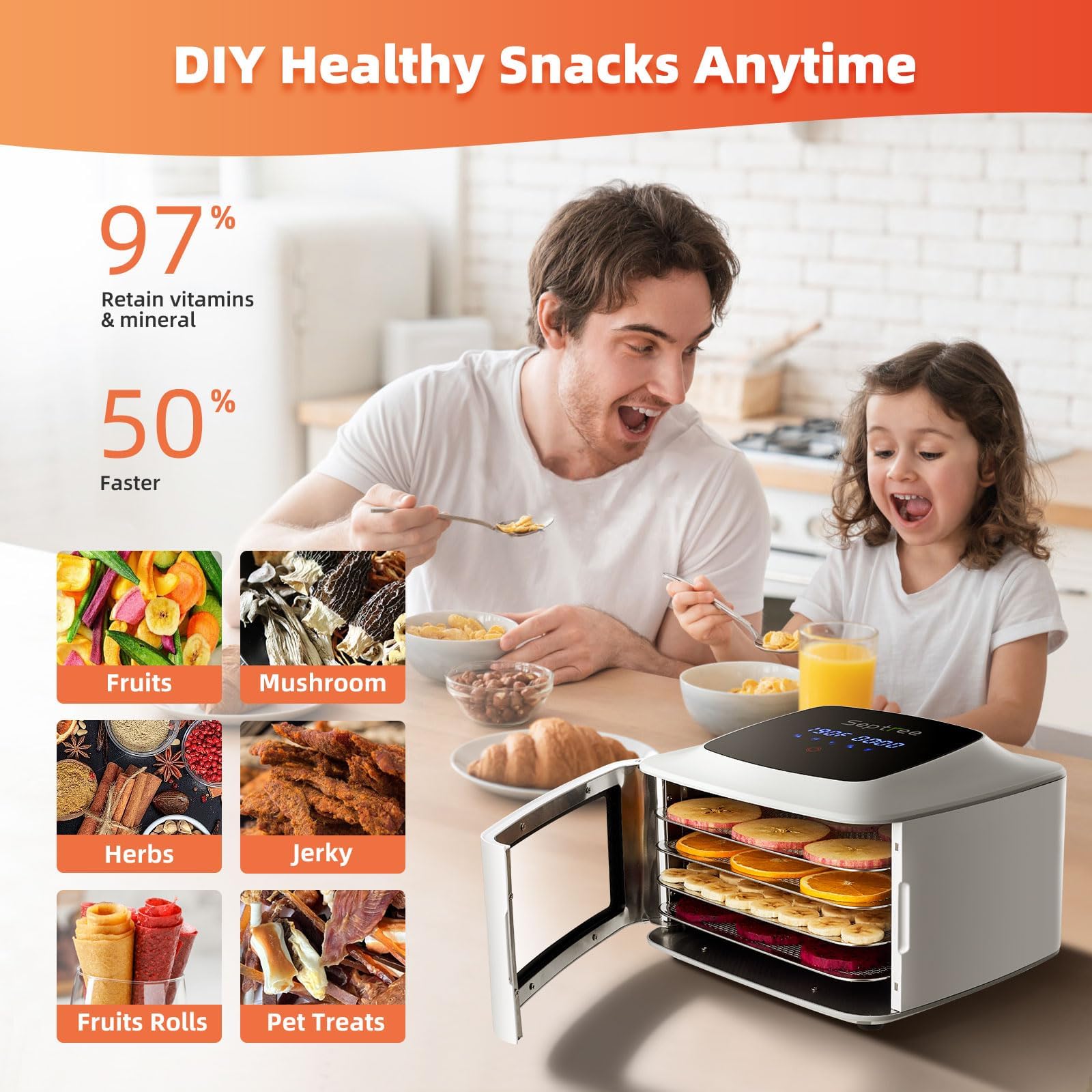 Compact Food Dehydrator, 4 Stainless Steel Trays Fresh Dryer Machine for Jerky Herbs Fruit Veggies Snacks, with Digital Timer | 190F Temperature Control, Great Size for Small Family