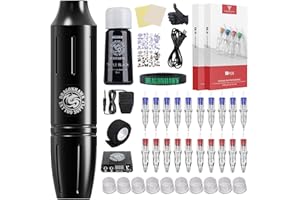 DRAGONHAWK Complete Tattoo Pen Kit Rotary Atom M1 Machine Power Supply 20Pcs Cartridges Needles Foot Pedal
