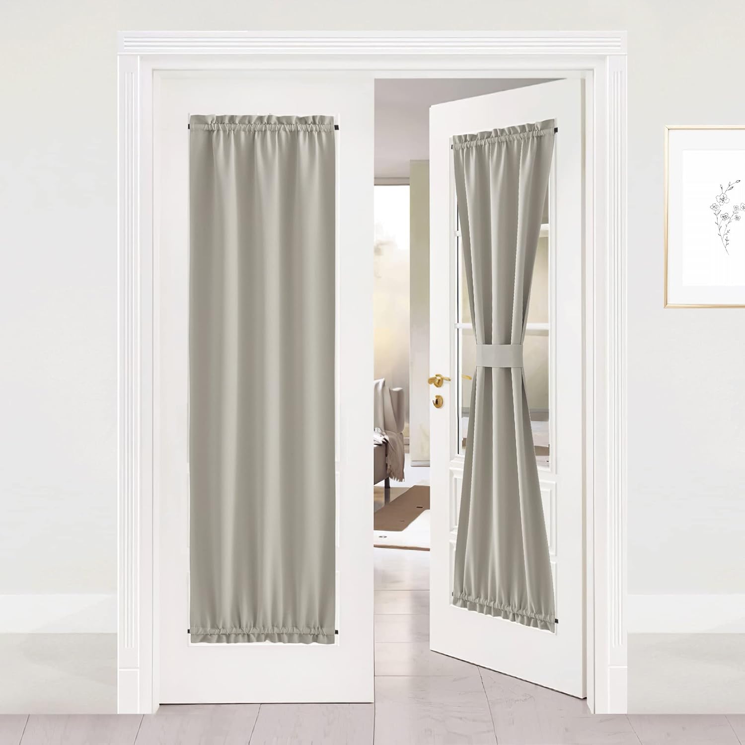 Outdoor Curtains - NICETOWN Door Curtains - Privacy Blackout French Door Curtains, 25 x 72 Inch Thermal Insulated Storm Door Curtains for Glass Window, Thermal Insulated Door Shade for Bedroom, 1 Panel, Natural