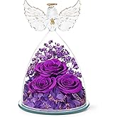 Valentines Day Gifts for Her Women Preserved Flower Rose, Forever Eternal Flowers in Glass Angel Figurines Flowers for Delivery Prime Purple Gift for Grandma Mom Sister Wife Girlfriend Mother Birthday