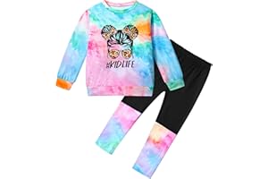 DONWEN Toddler Girl Clothes,Tie Dye Sweatsuit 2 Piece Girls Outfits Graphic Pullover Top Pants Girls Fall Winter Outfit