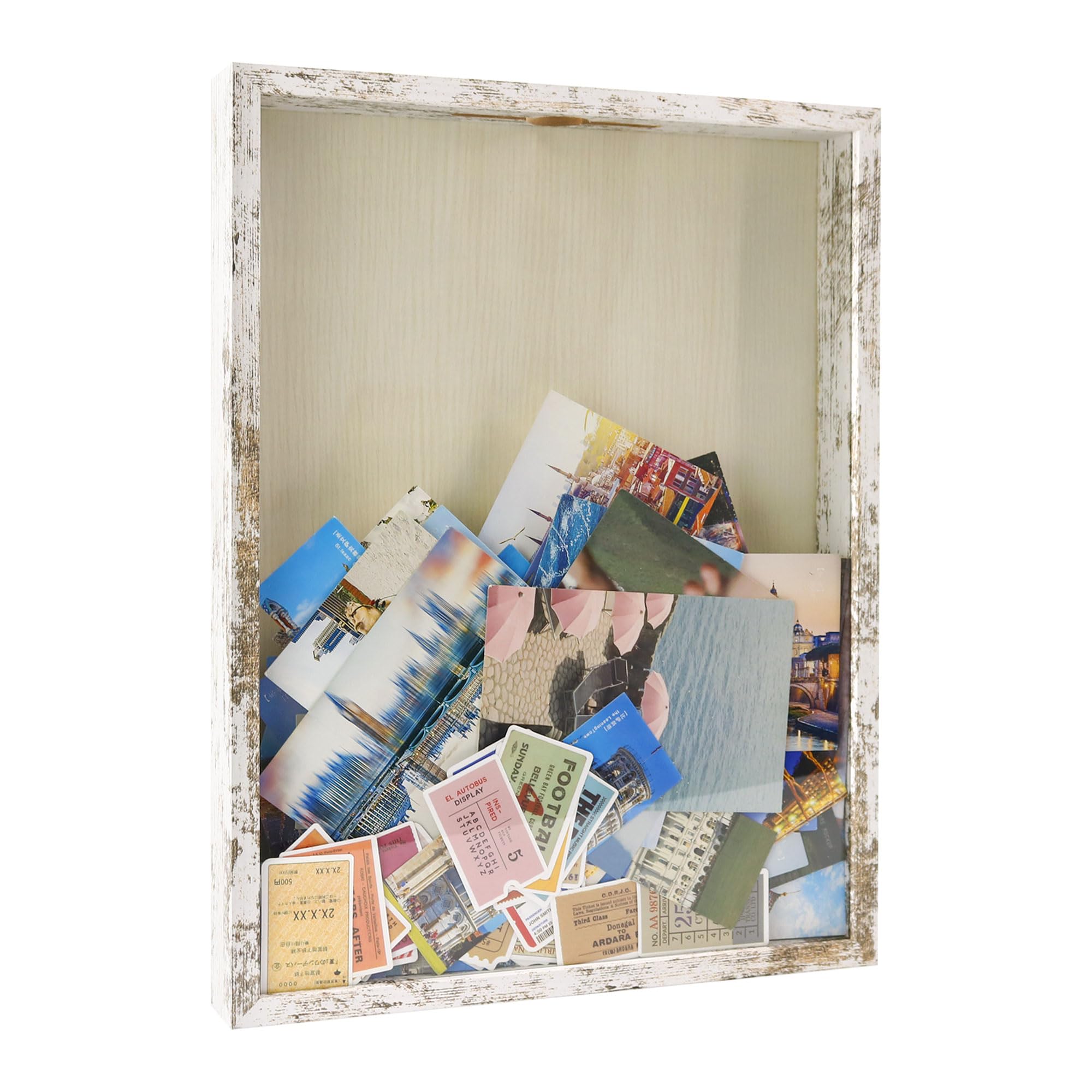 Photo 1 of FramePro Shadow Box Seashell Collection White 12x16 Top Loading Display Case Frame with Slot, Movie Travel Sporting Events Concert Ticket Stubs Drink Beer Caps Memory Keepsake Box
