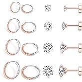 PierceNest 8 Pairs Stud Earrings for Women, Surgical Steel Earrings Set Lightweight and Trendy 316L CZ Cartilage Earlobes Hypoallergenic