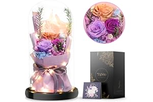 TOPVELO Large Roses Bouquet in Glass Dome, Preserved Flower Gift for Mothers Day, Prime Delivery Preserved Flowers Bouquet for Women, Wedding Gift for Her